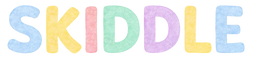 Pastel-colored letters spelling 'SKIDDLE' on a white background