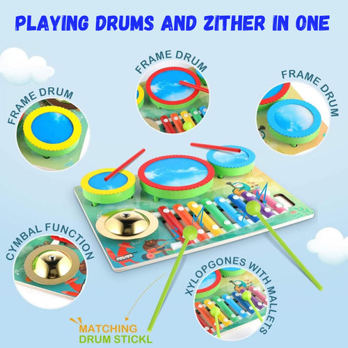 2-in-1 Drum & Zither Musical Toy